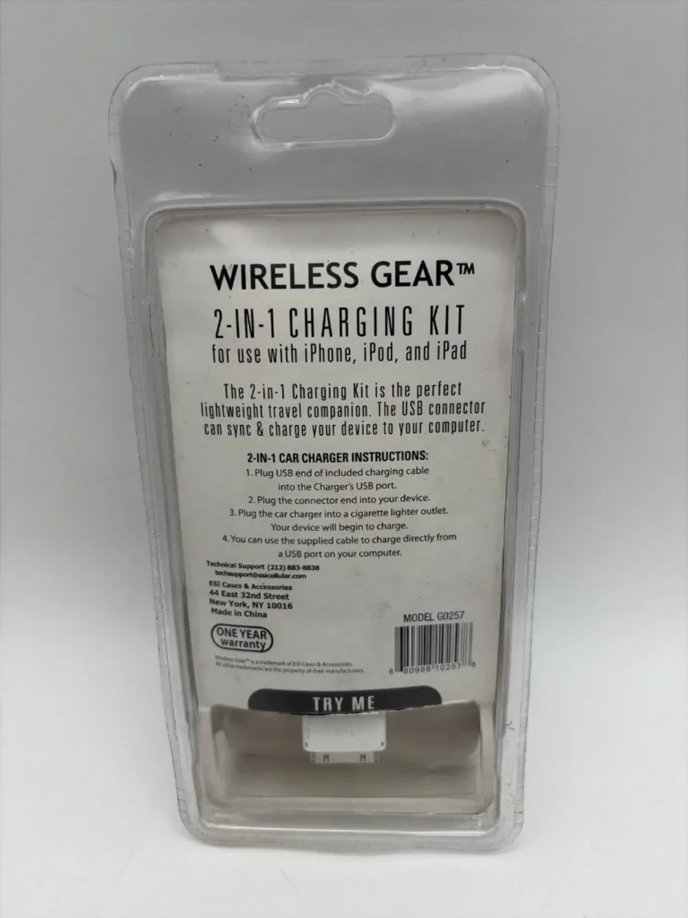 Wireless Gear 2 In 1 Charging Kit, iPhone, iPod, iPad (Model G0257) White New